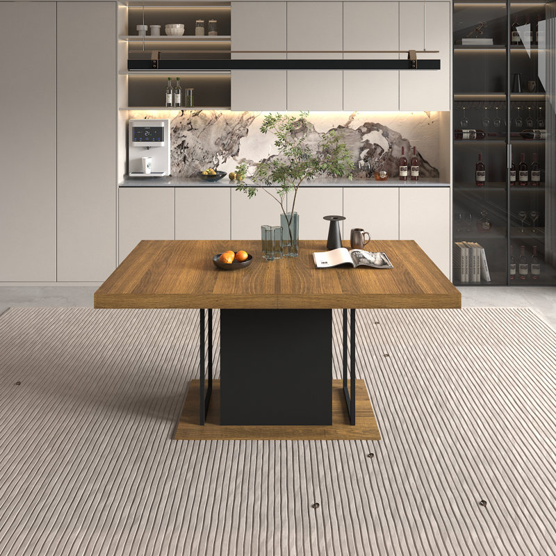 Extendable Dining Table for 6 to 10 People, Rectangular Expandable Solid Wood Table with Storage Leaves, Modern Space Saving Kitchen Table