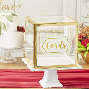 Vintage Gold Large Geometric Glass Card Box Terrarium with Slot, Heart Lock,  Foot, Handmade Brass for Wedding Reception Wishwell Keepsake