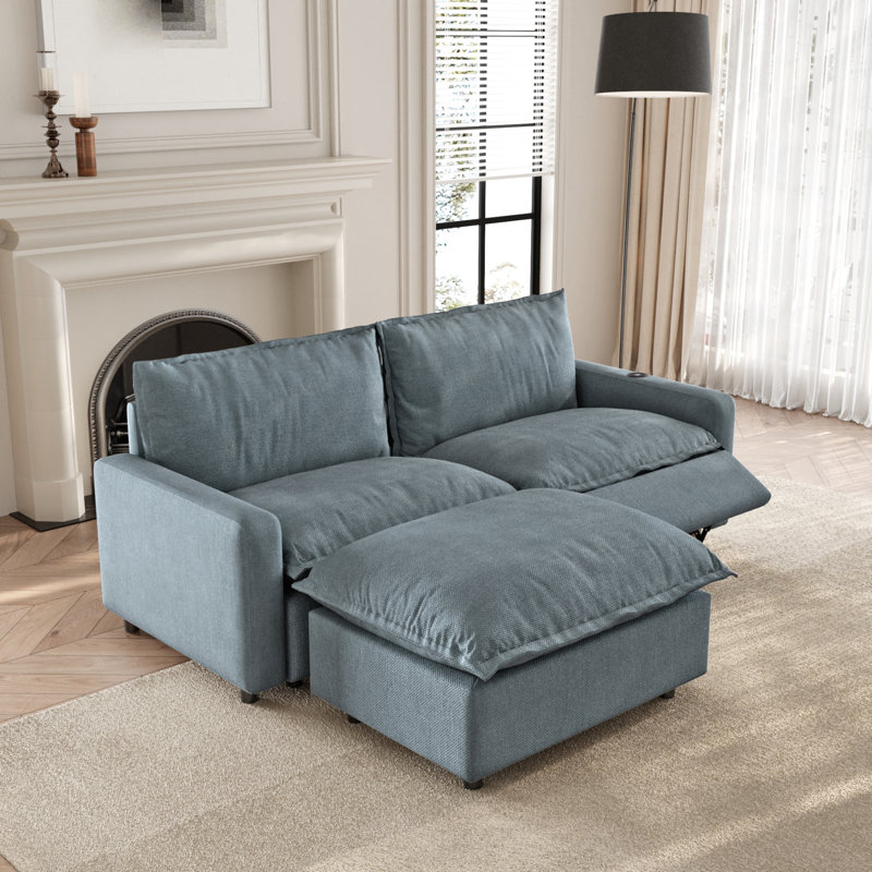 Canapé modulaire inclinable électrique 3 pièces en lin avec gravité zéro, Bleu