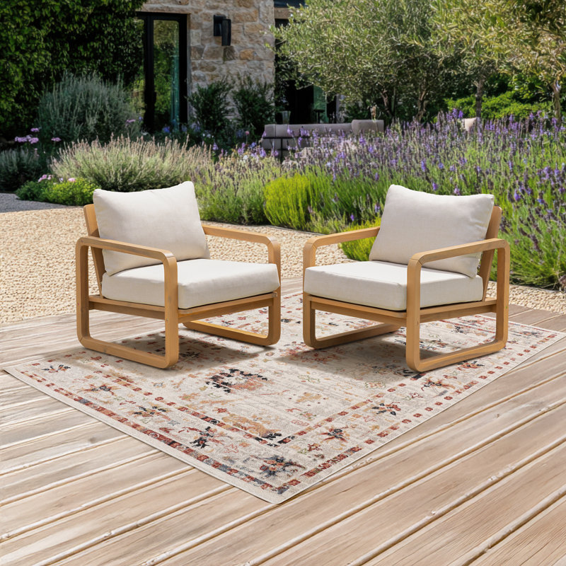 Chaise longue de patio en bois massif avec coussin beige Cyrus - ensemble de 2 , Beige