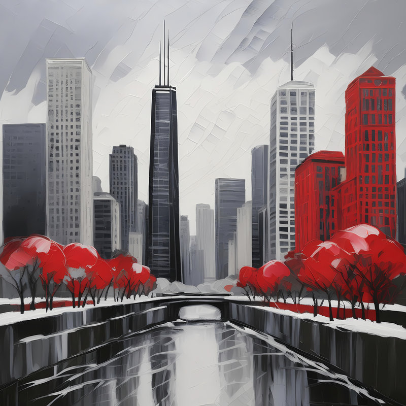 Réflexions de la rivière Chicago, H 24 po x l 24 po