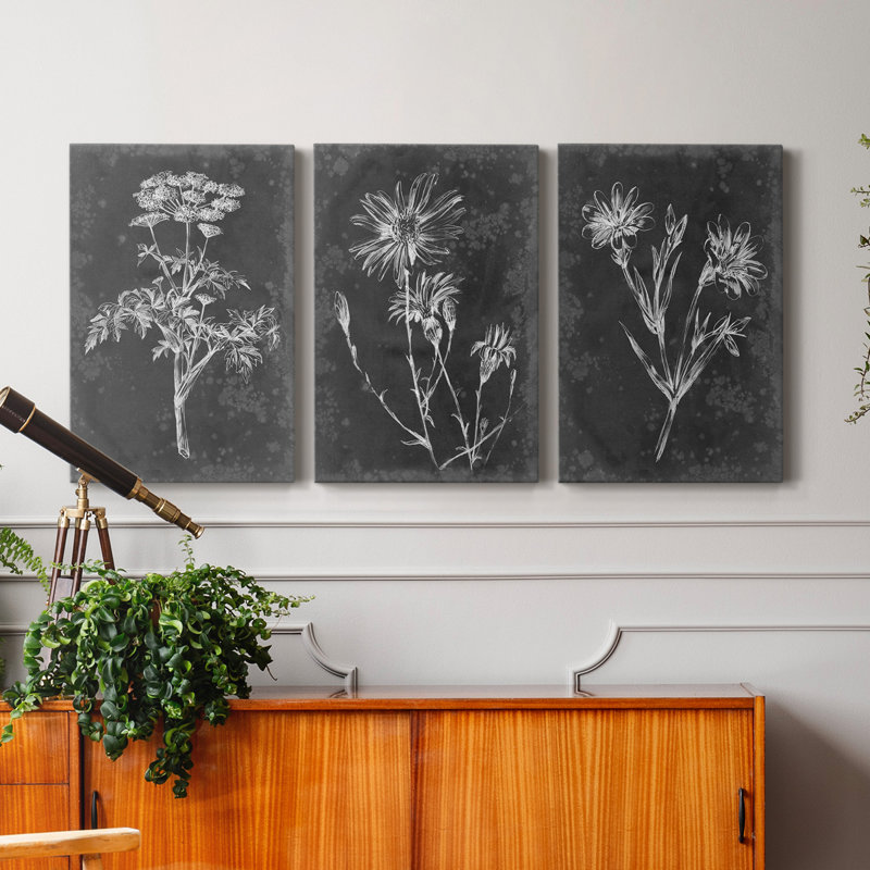 «Slate Floral II», ensemble de 3 impressions sur toile tendue, H 48 po x l 96 po x P 1 po