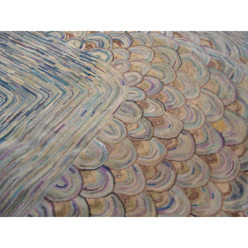 Antique Wool & Cotton Blue Hooked - Loop Pile Rug