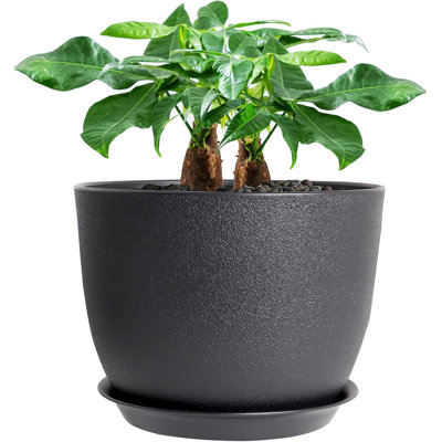 Pot en plastique 12 "avec drain et soucoupe 12"