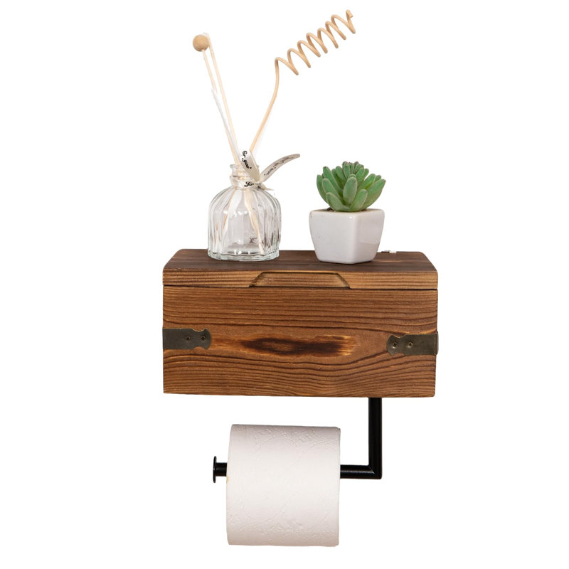 Porte-papier hygiénique mural en bois d'acacia massif de style moderne du milieu du siècle, avec distributeur de lingettes humides et étagère de rangement, organisateur de salle de bain