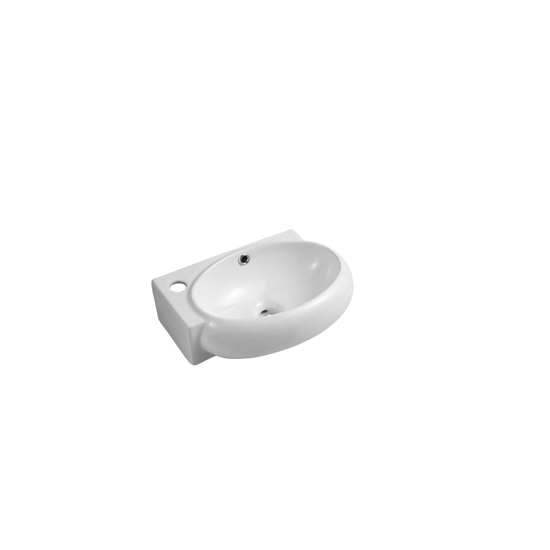 iBathUK Clario Modern Curved Wall Hung Sink, Stylish Wall Hung Cloakroom Ceramic Basin, Space-Saving D-Shape Design