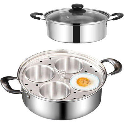 Egg Poacher Pan Poached Egg Pan Stainless  Egg Pan With 4 Cups Egg Cooker Poached Egg Maker For Kitchen Without Coating