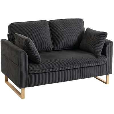 HOMCOM 2 Seater Sofa, 140 cm Corduroy Upholstered Loveseat, Dark Green