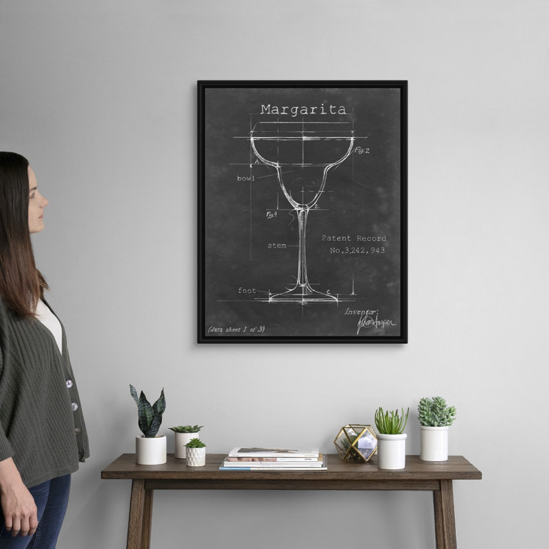 Barware Blueprint VI - Reproduction d'art graphique sur toile, H 31,7 po x l 25,7 po x P 1,75 po, Cadre flottant noir