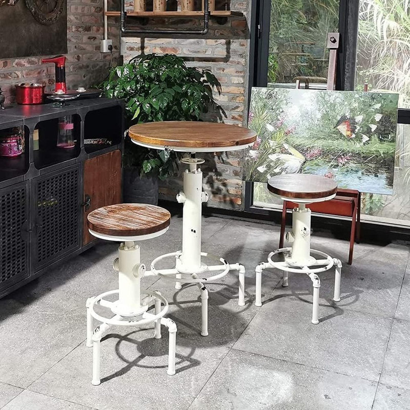 Ensemble de bar 3 pièces, ensemble de table de bar rond vintage et tabourets pour 2, table de pub et tabourets réglables en hauteur assortis