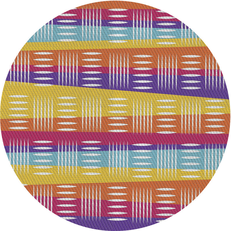 Tapis rose motif/orange/jaune, Rond 6 pi