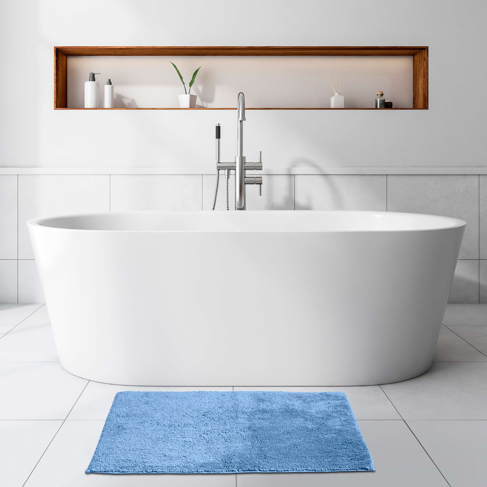 Cotton Bath Rug, 44", 22", Blue