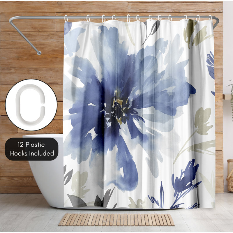 Indigo Floral Polyester Shower Curtain, 71" x 74"