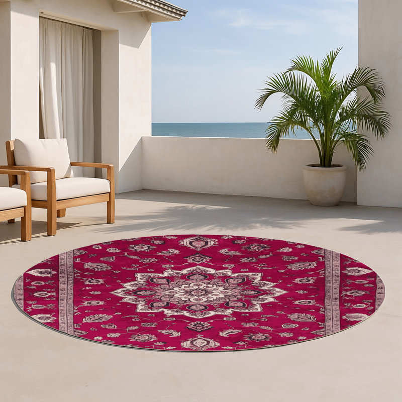 Tabriz Purple Indoor and Outdoor Area Rug, Round 5'