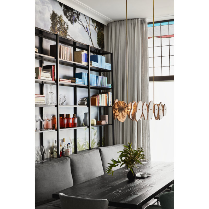 Lustre clair en quartz clair Petra II, Or doré, Noyer anglais, 82” Length x 94” Height