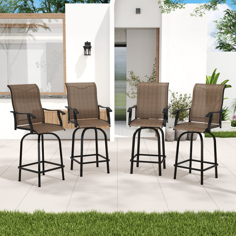Textilene Swivel Outdoor Bar Height Chairs With Backrest (set Of 4), 4