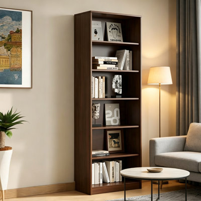 Bibliothèque sur pied en placage de noyer H 78,74 "x l 23,62", tablette de rangement grande capacité pour le salon et le bureau