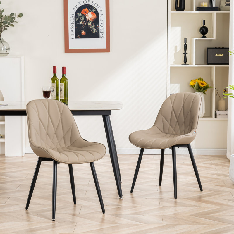 Chardee Upholstered Dining Chairs Faux Leather Waterproof Side Chair with Metal Frame, Khaki