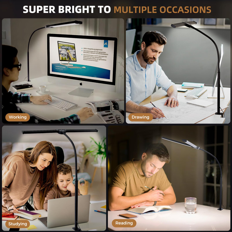 Black Adjustable Dual-Head LED Desk Lamp with Remote Control