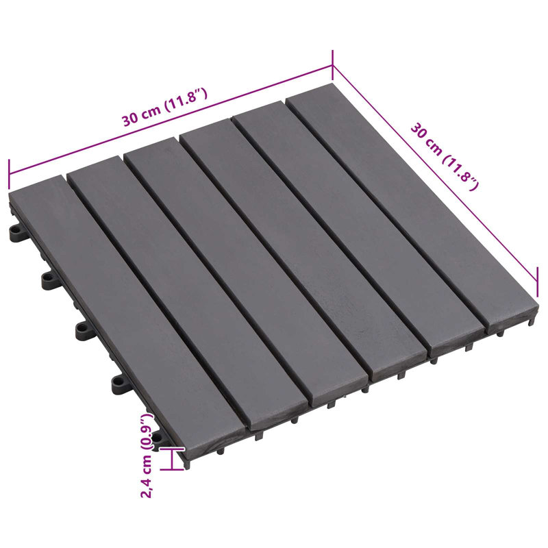 Carreau de terrasse vidaXL 20 pièces gris 11,81 po x 11,81 po en bois d'acacia, Gris, 20