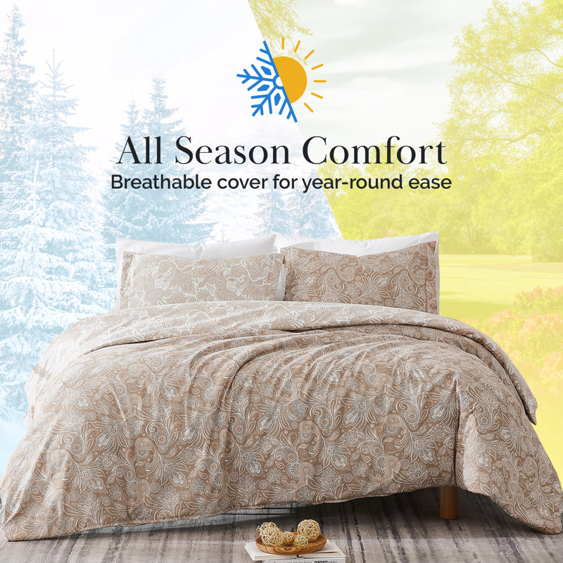 Southshore Fine Linens Perfect Paisley Reversible Duvet Cover Set in Taupe, Double-Brushed Microfiber Paisley Bedding with Zipper Closure and Corner Ties, 2 Pillow Shams, Full/Queen