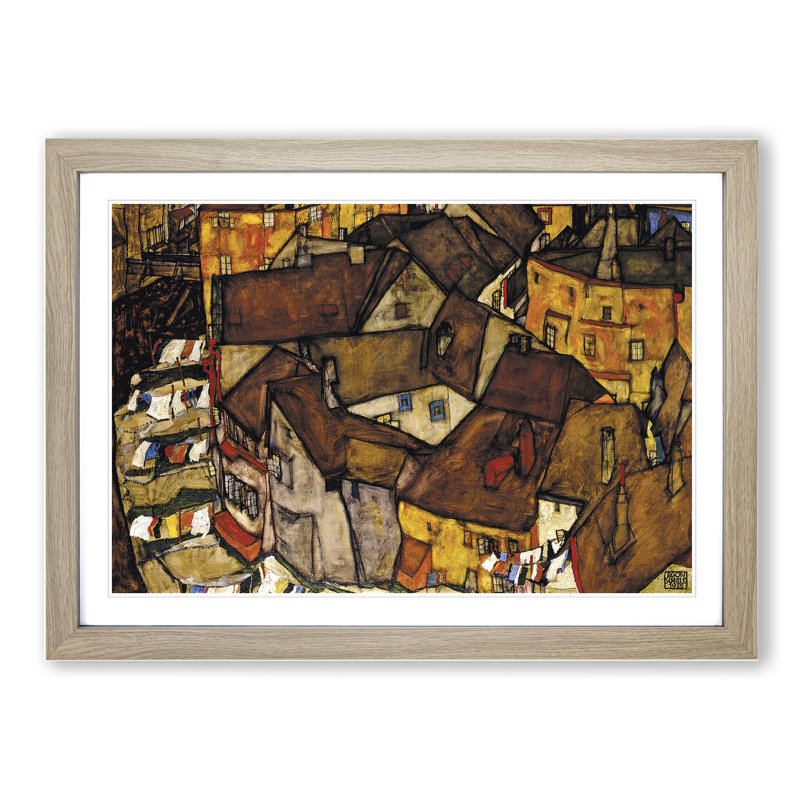 Crescent of Houses by Egon Schiele - Picture Frame Painting, 48cm H x 65cm W x 2cm D, Oak Framed