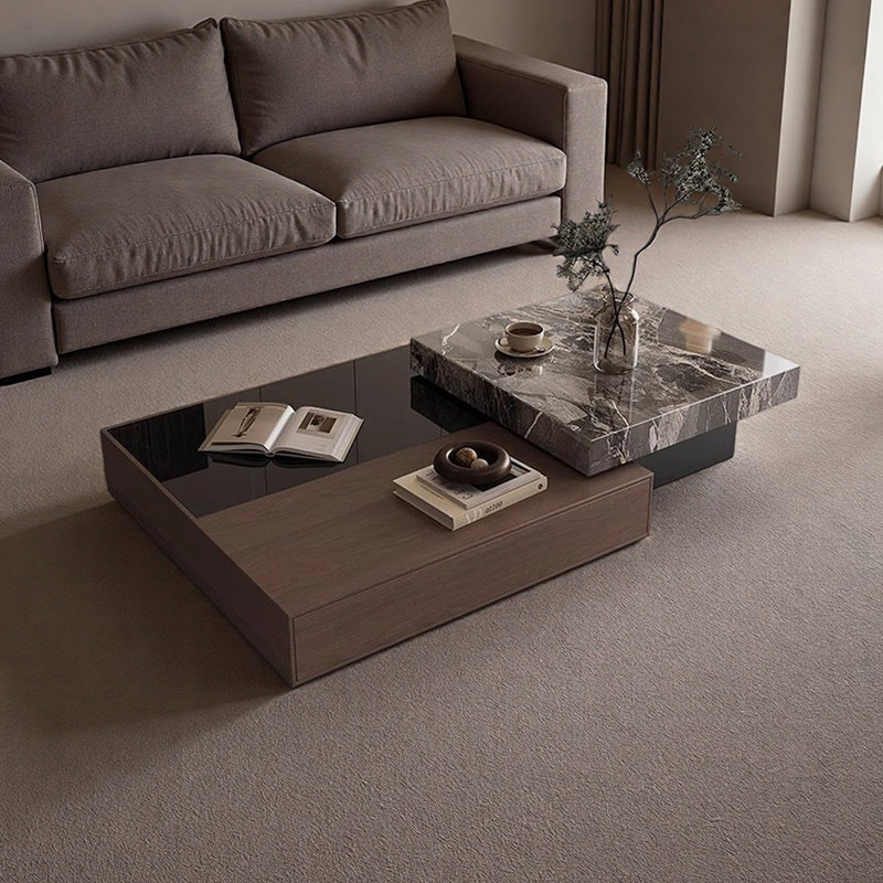 Ensemble de tables basses avec tiroir de rangement Minimalisme, Noir/gris