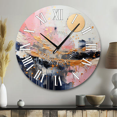 Gold And Pink Modern Liquid Shapes III - Abstract White Face Wall Clock