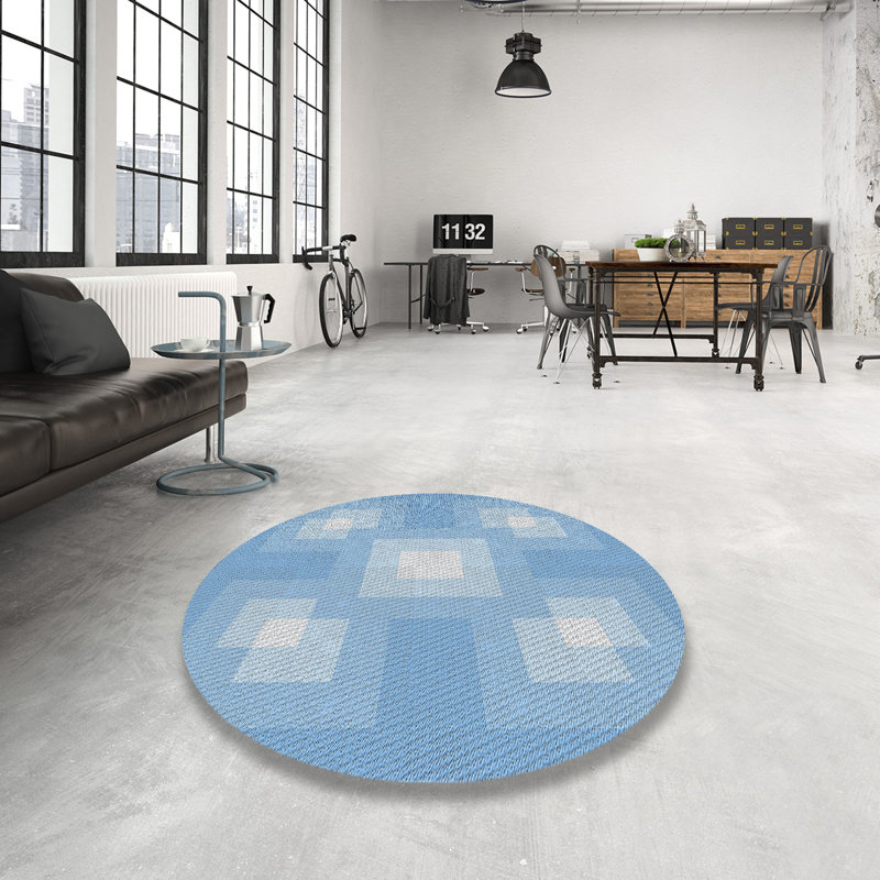 Tapis bleu à motif géométrique Tesoro, Rond 7 pi