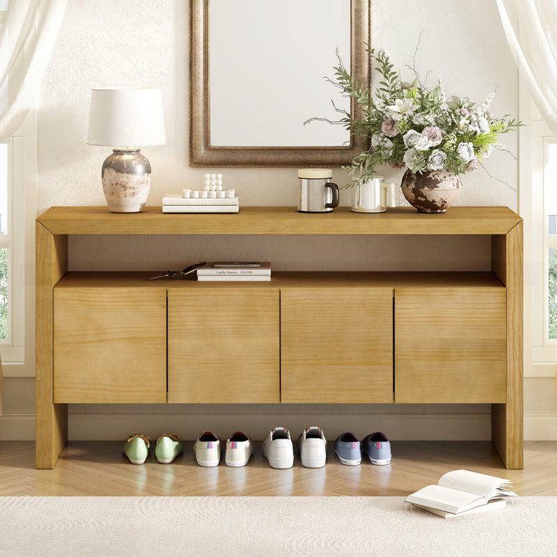 Buffet en placage de bois massif moderne minimaliste avec tablette ouverte, Naturel