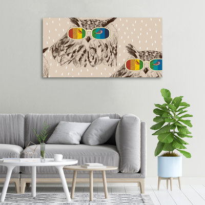 Owls In Glasses - No Frame Print on Canvas