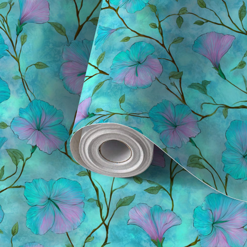 Papier peint auto-adhésif à peler et coller Painterly Botanical Blossoms Vines, 117.6" L x 17.5" W