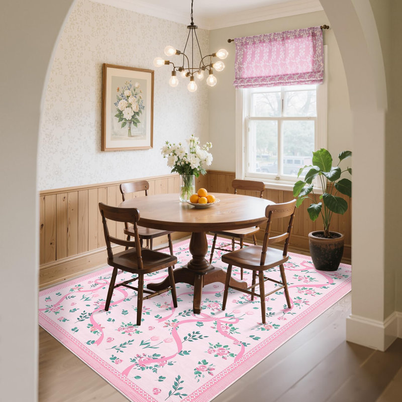 Tapis décoratif lavable, Rose, Rectangle 10' x 13'