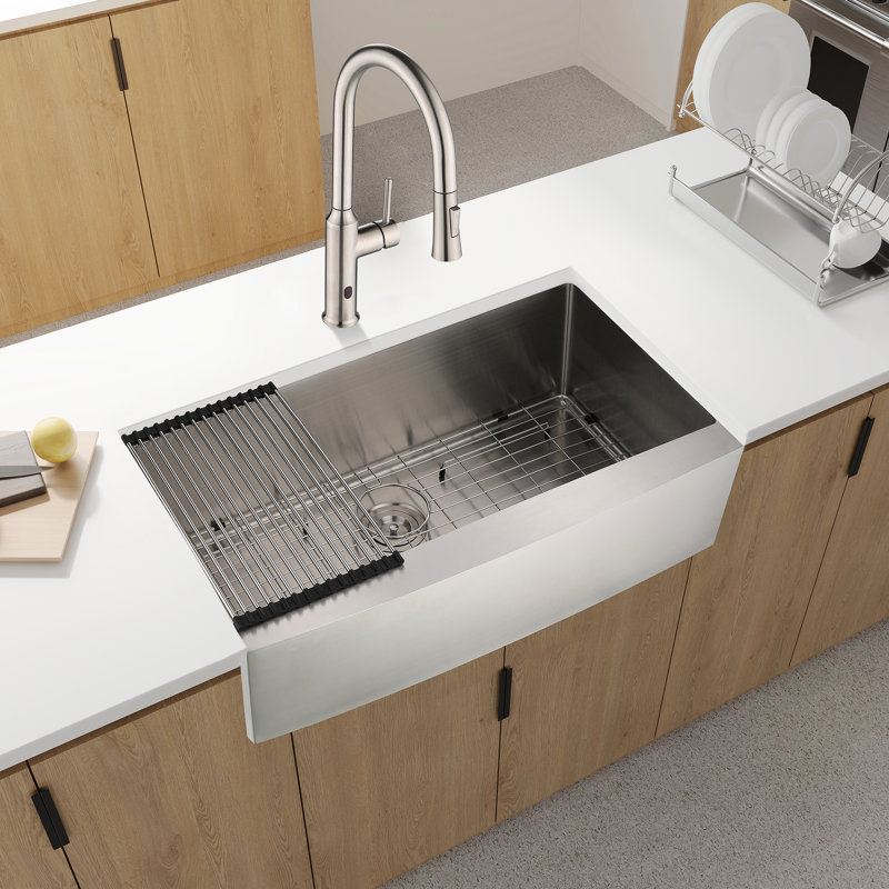 33"X21"X10" Apron Stainless Steel Kitchen Sink - Single Bowl, Dent-, Rust & Stain- Coating Treatment, Easy To Clean, 16 Gauge, Brushed Style Interior Surface,