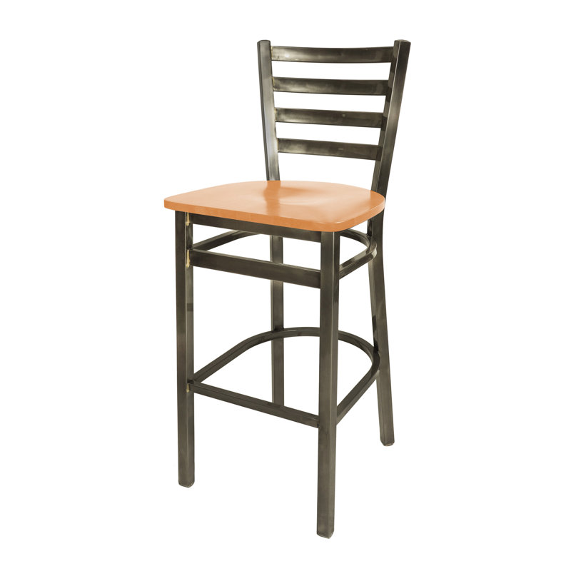 Lima Ladder Back Barstool - Mahogany Wood Seat - Steel Frame -, Light Cherry Wood/Clear