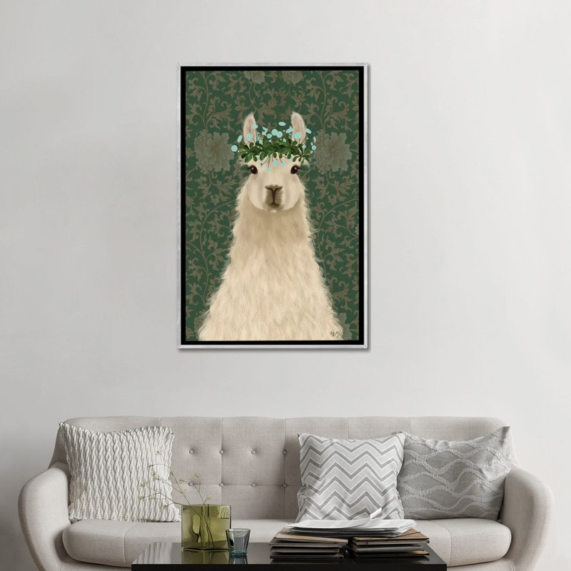 «Llama F» par Fab Funky - impression d'art graphique, Aucun mat, Toile avec cadre argenté, H 48 po x l 32 po x P 1,5 po