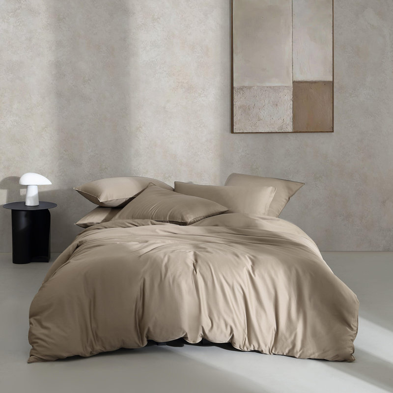 Ensemble de housse de couette réversible standard en coton 3 pièces, Brun clair