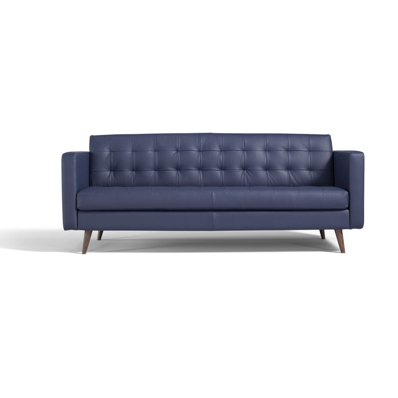 Burdett 67" Genuine Leather Loveseat, Blue Prussia Genuine Leather