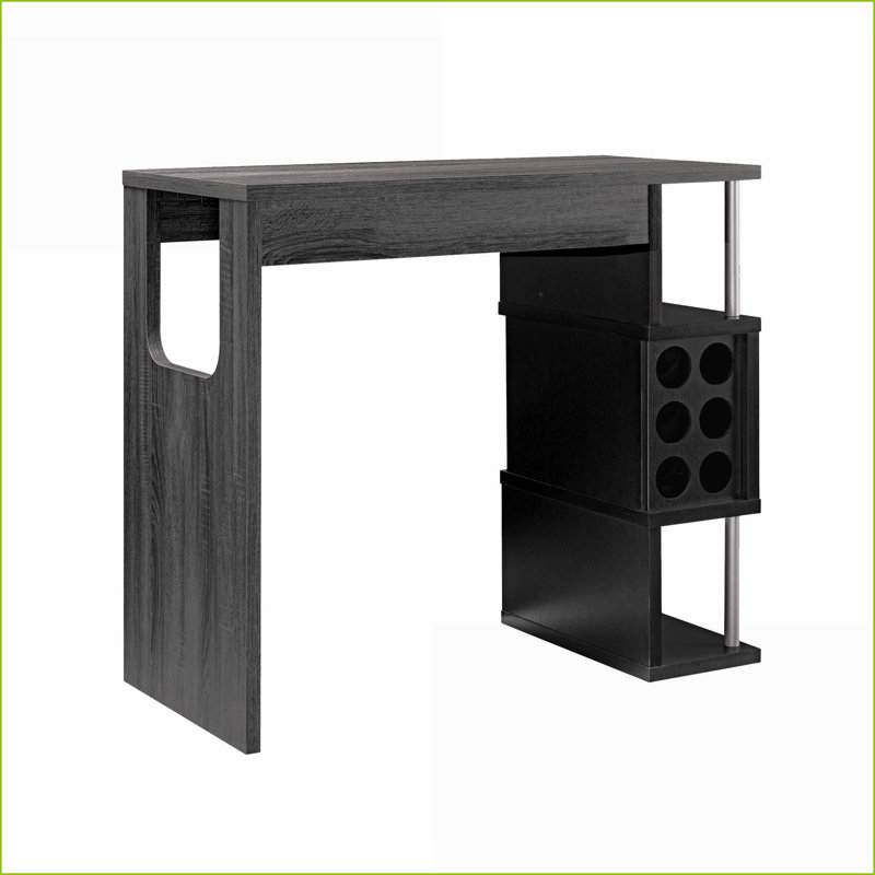 Gris patiné Table basse noire avec 3 tablettes Compartiment pour verres à vin, rangement peu encombrant pour la salle à manger