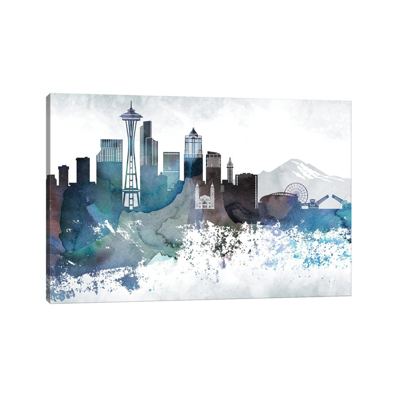 «Seattle Bluish Skylines», impression sur toile tendue, H 40 po x l 60 po x 1,5 po