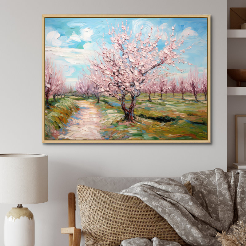«Vangogh Blooming Cherry Trees» encadré sur toile par Vincent Van Gogh, peinture, Naturel, H 12 po x l 20 po