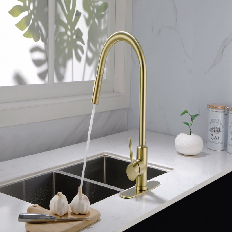 Robinet de cuisine avec douchette rétractable, Doré