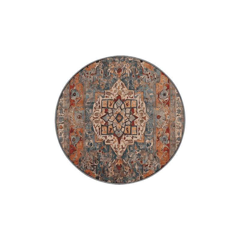 Machine Washable Brown Area Rug, Round 6'