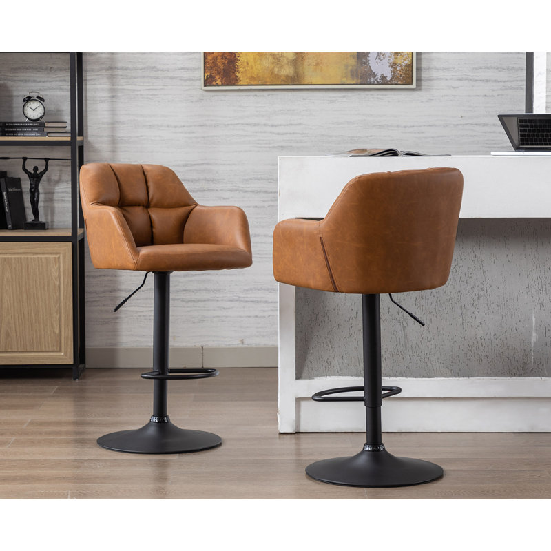 Gareth Swivel Adjustable Height Bar Stool, PU-Brown
