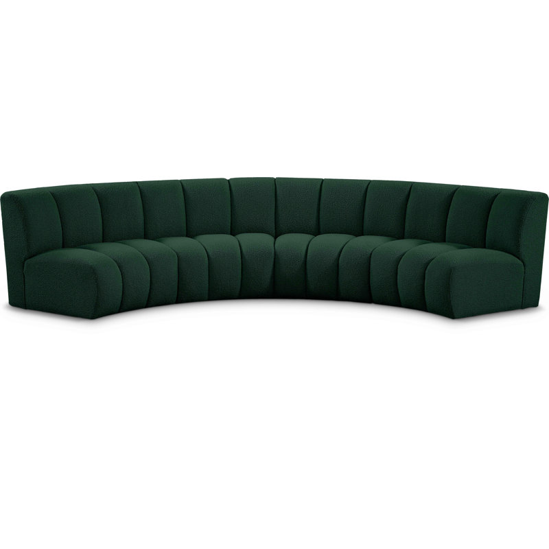 Izen Upholstered Curved Sectional Symmetrical, Green Boucle Fabric