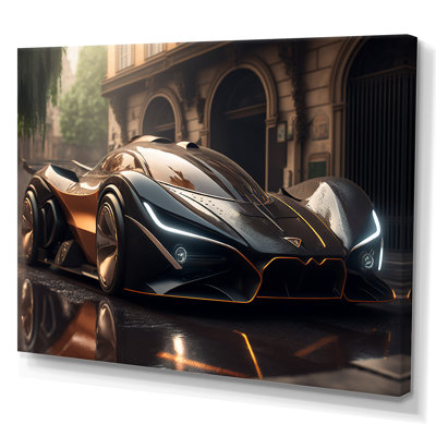 " Futuristic Black Sports Car Racing In Urban Setting I " Color Photography Print