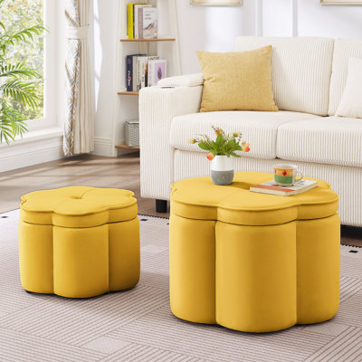 Ensemble de 2 repose-pieds avec rangement, repose-pieds en forme de pétale en forme de fleur et repose-pieds rembourré en velours, pour le salon, le salon et le vestibule