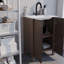Meuble-lavabo sur pied brun de 30 po avec lavabo en céramique blanche, lavabo simple en résine, base en contreplaqué, armoire pliante à installation complète et procédé d'assemblage enduit