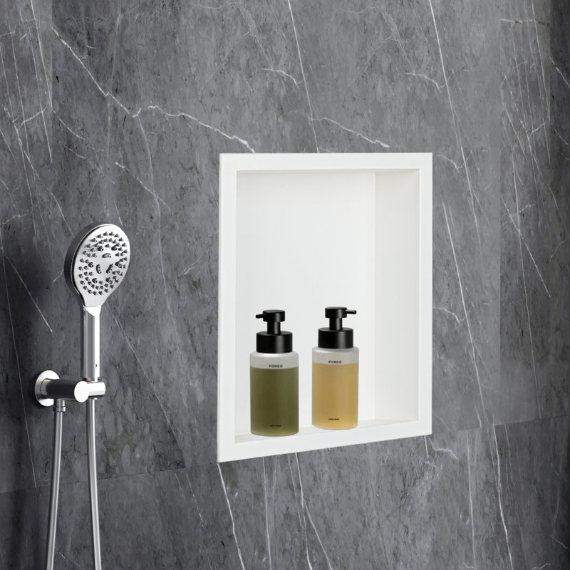 14"x12" Stainless Steel 18 Gauge White Cream Rectangular Recessed Shower Niche No Tile Needed