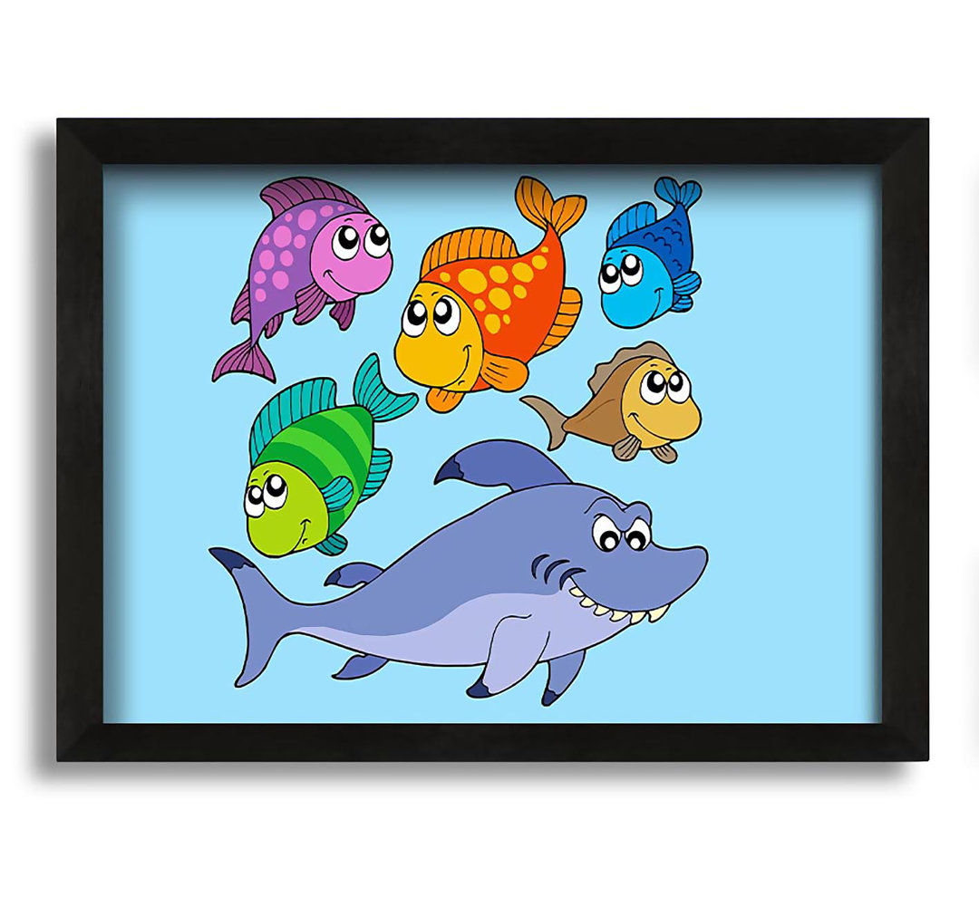 Gerahmtes Leinwandbild Shark and Fish Baby Blue